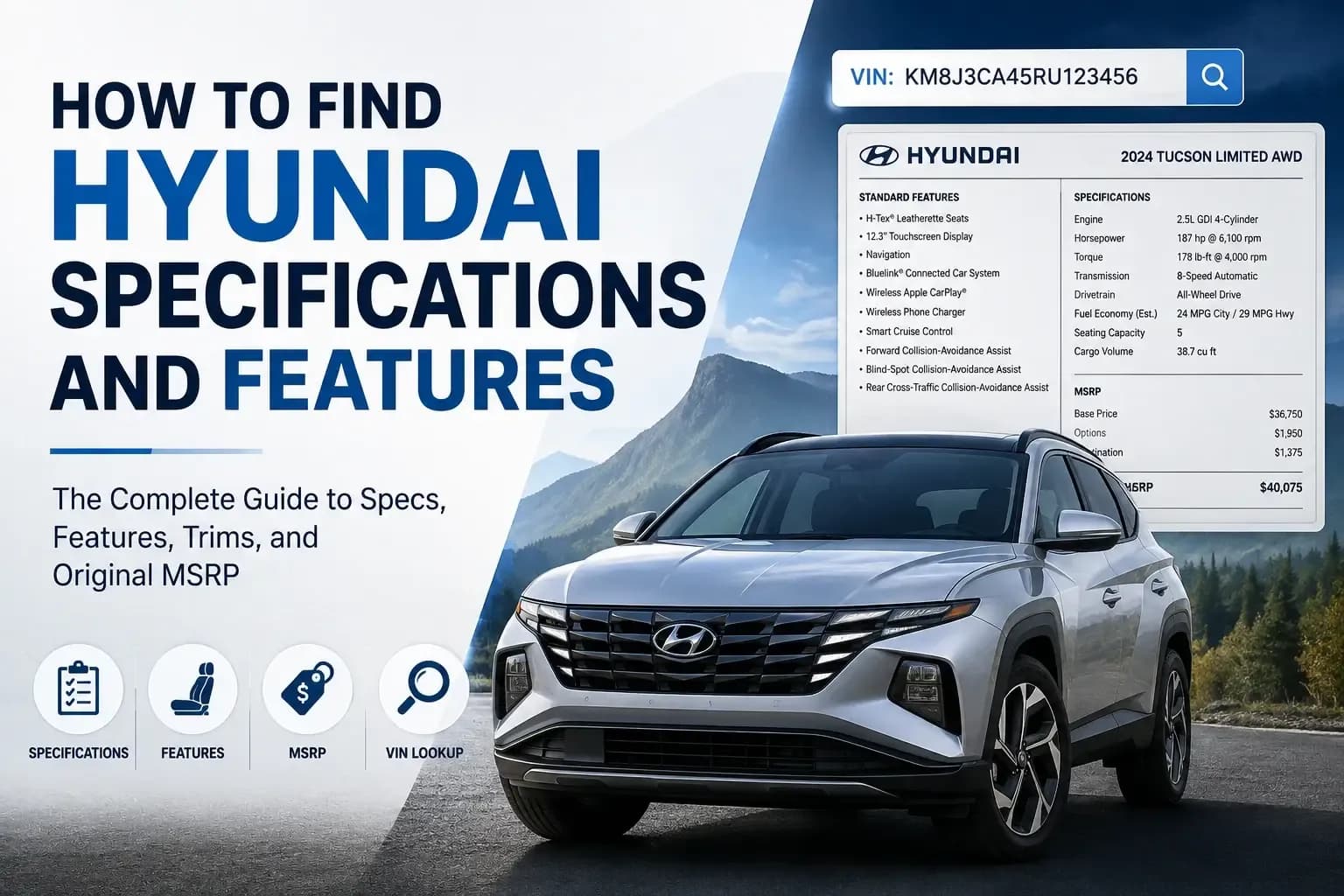 how to find Hyundai specifications and features